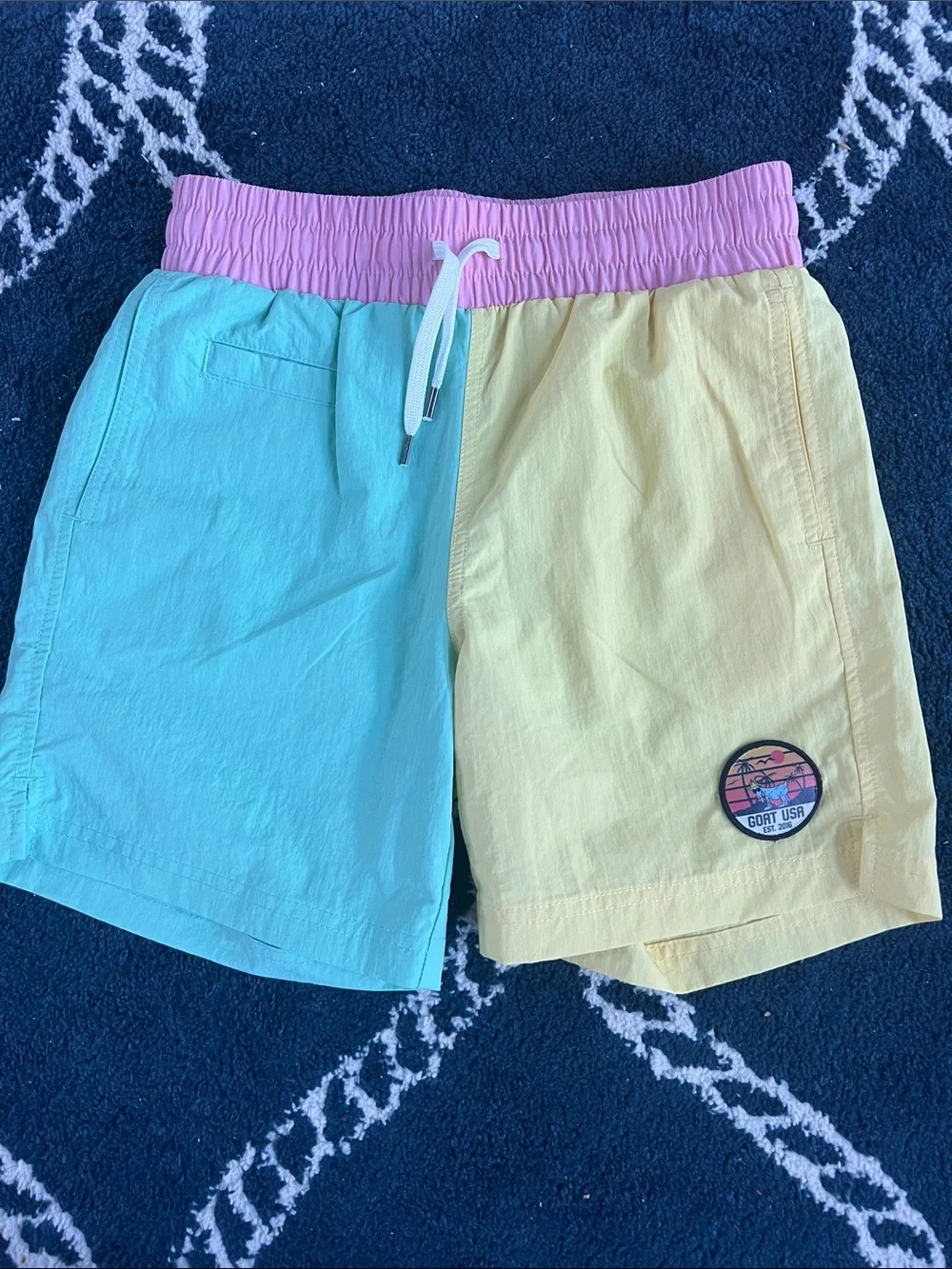 Kids Colorblock Swim Trunks with Pink Waistband